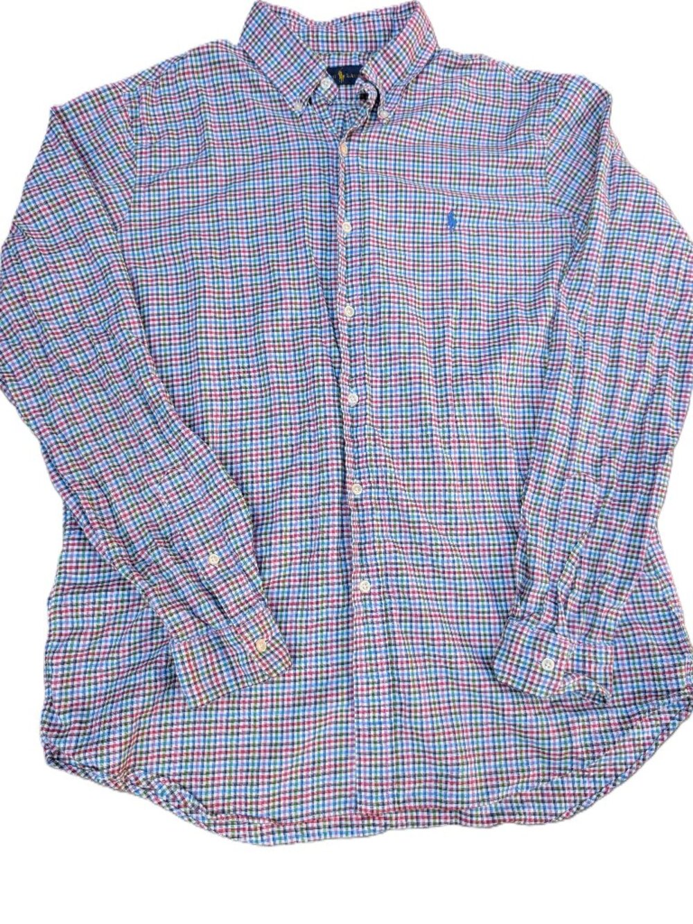 Ralph Lauren Classic Fit Gingham Check Button Down Shirt Mens L Blue Red Green
